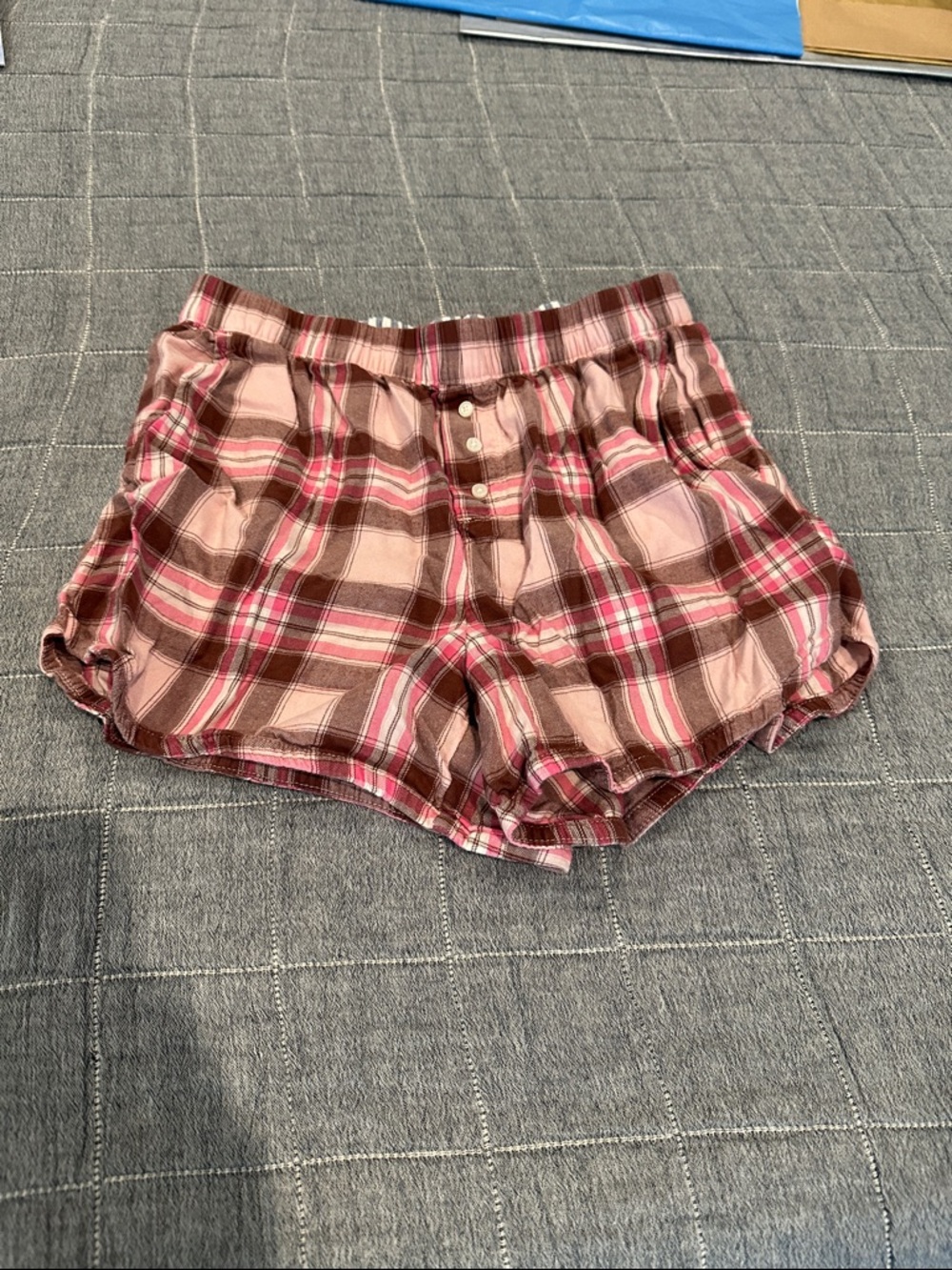 Plaid Pink and Brown Cotton Lounge Shorts by Aerie
